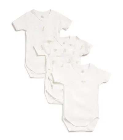 Petit Bateau Kids' Set Of 3 Organic Cotton Bodysuits In Neutral