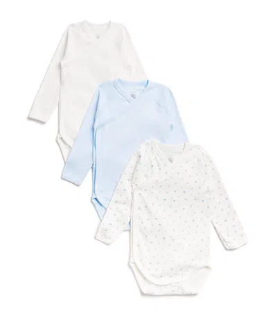 Petit Bateau Kids' Set Of 3 Organic Cotton Bodysuits In Neutral