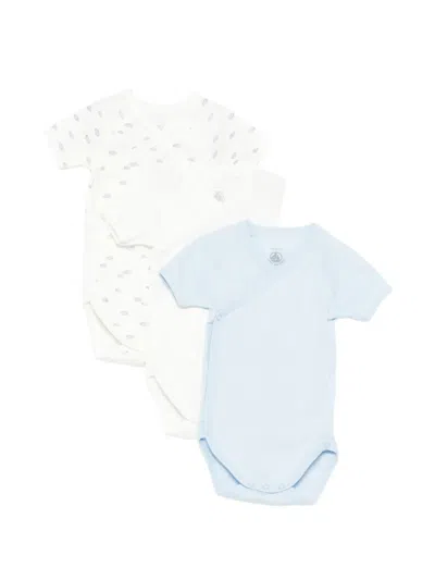 Petit Bateau Babies' Snap-fastening Bodies (set Of Three) In Blue