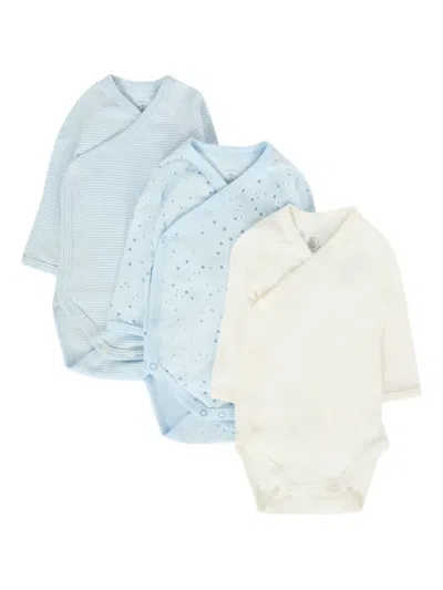 Petit Bateau Babies' Star-print Bodies (pack Of Three) In Blue