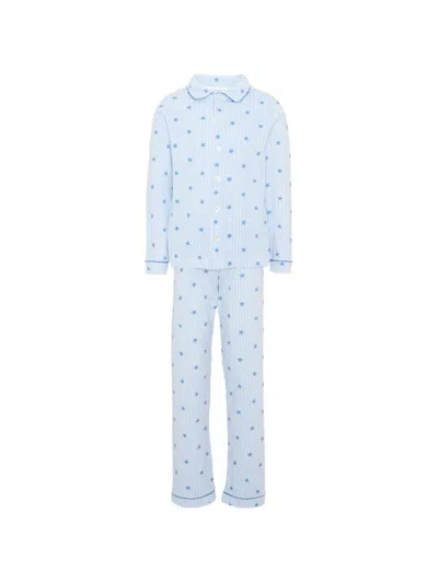 Petit Bateau Kids' Star-print Striped Pyjamas In White