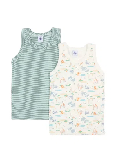 Petit Bateau Kids' Striped And Animal-print Tank Top Set (set Of Two) In Multi