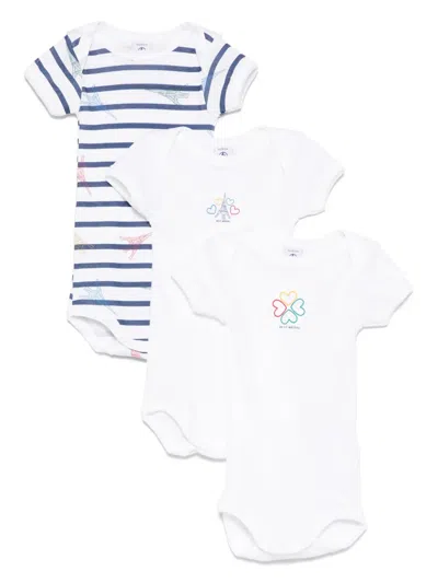 Petit Bateau Striped Babygrows (set Of Three) In White