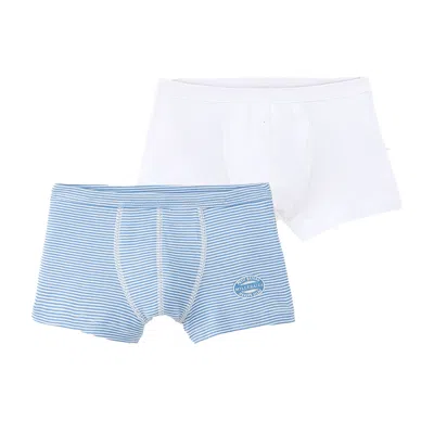 Petit Bateau Kids' Striped Bi-pack Boxer In Cielo