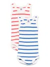 Petit Bateau Striped Bodies (pack Of Two) In White