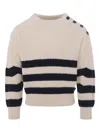 Petit Bateau Striped Button-detailed Sweater In Neutral