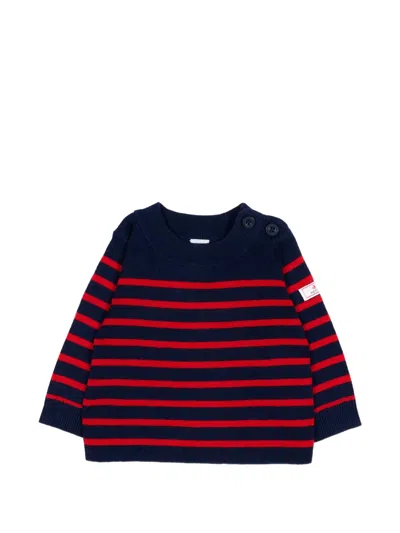 Petit Bateau Babies' Striped Button-detail Sweater In Blue