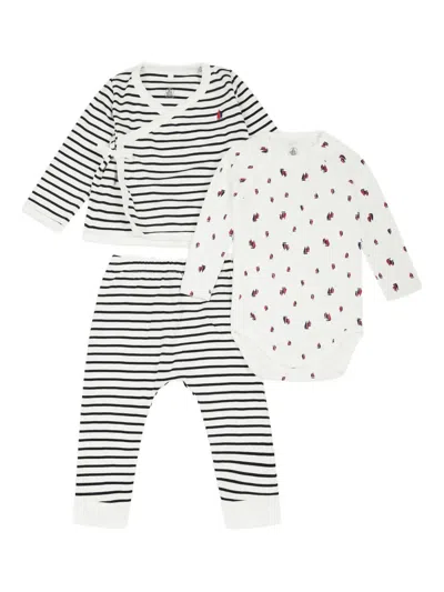 Petit Bateau Babies' Striped Cotton Trousers Set In Black