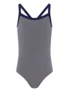 Petit Bateau Striped Cross-back Swimsuit In Gray