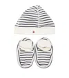 Petit Bateau Striped Hat And Booties Set In White