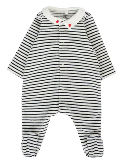 Petit Bateau Babies' Striped Heart-embellished Pajamas In Black