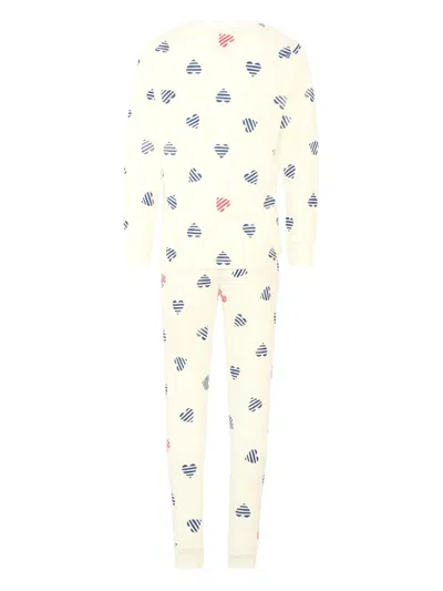 Petit Bateau Kids' Striped-heart Pajamas In White