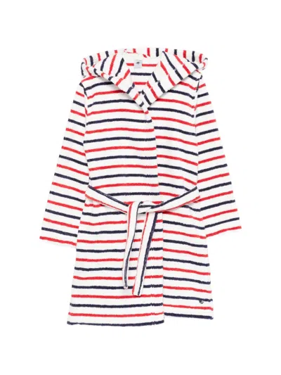 Petit Bateau Kids' Striped Hooded Bathrobe In White