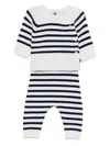 Petit Bateau Striped Knitted Trousers Set In White
