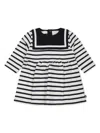 Petit Bateau Striped Long-sleeve Dress In White