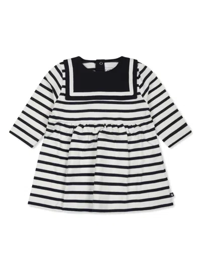 Petit Bateau Babies' Striped Long-sleeve Dress In White