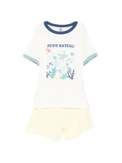 Petit Bateau Kids' Striped Pyjama Shorts Set In White