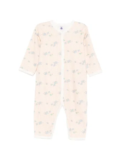 Petit Bateau Babies' Striped Romper In Orange