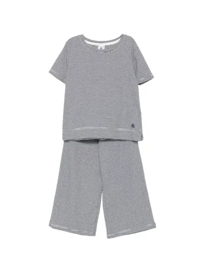 Petit Bateau Kids' Striped Tie Pyjama Set In Black