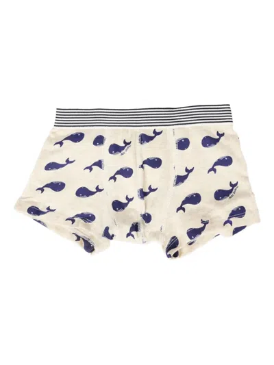 Petit Bateau Kids' Striped-whale-print Boxers (pack Of Three) In Neutral