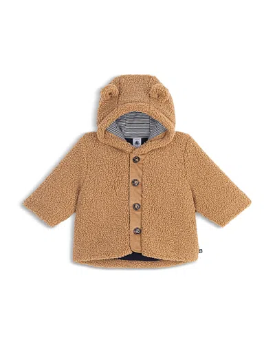 Petit Bateau Unisex Hooded Sherpa Coat - Baby In Brown