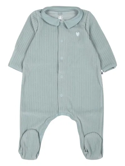 Petit Bateau Babies' Velour Cotton Pajamas In Green