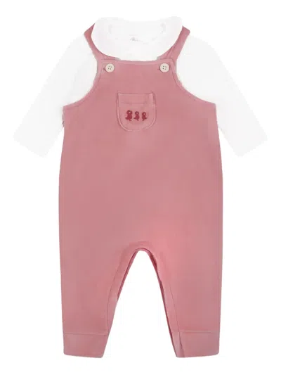 Petit Bateau Babies' Velour Dungaree Set In Pink