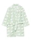 Petit Bateau Whale-print Belted Robe In Green