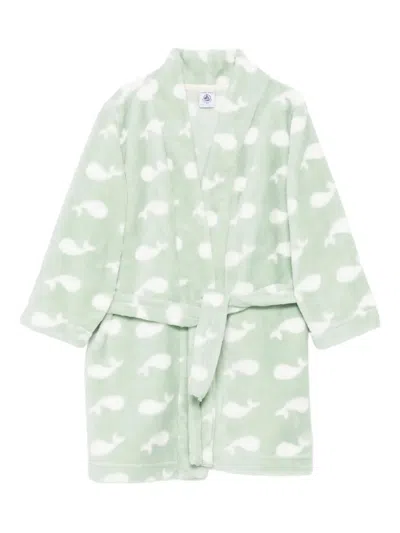 Petit Bateau Kids' Whale-print Belted Robe In Green