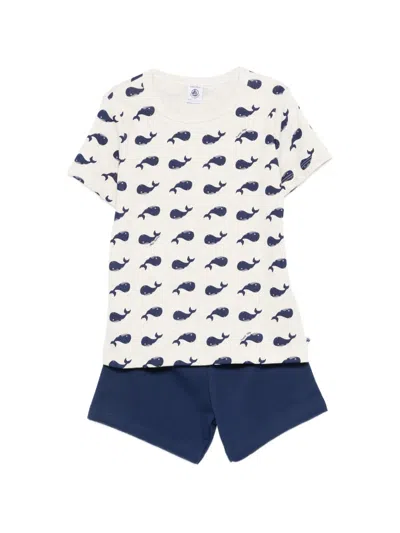 Petit Bateau Whale Print Pajama In Burgundy
