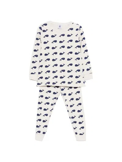 Petit Bateau Kids' Whale-print Pajamas (set Of Two) In White