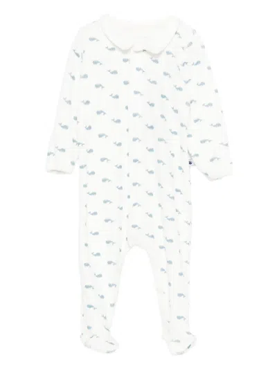 Petit Bateau Babies' Whale-print Peter Pan Collar Sleepsuit In Neutral