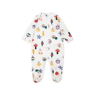 Petit Bateau White Babygrow For Babykids With Christmas Print