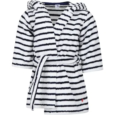 Petit Bateau White Bathrobe For Kids With Stripes