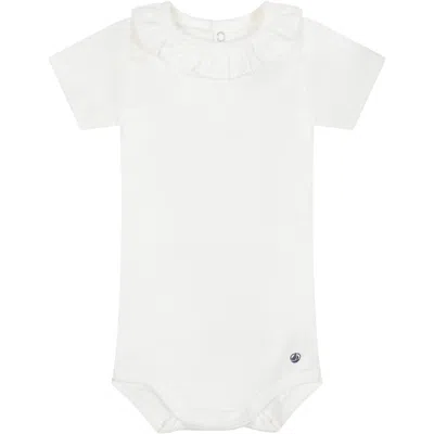 Petit Bateau White Bodysuit For Baby Girl With Ruffles