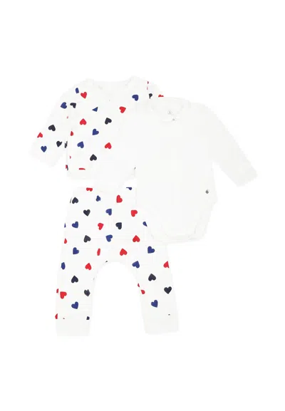 Petit Bateau White Newborn Suit For Babykids With Hearts