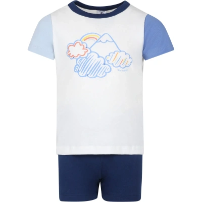 Petit Bateau Kids' White Pajamas For Boy With Print And Logo In Blue