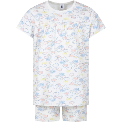 Petit Bateau Kids' White Pajamas For Girl With Clouds Print
