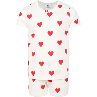 Petit Bateau Kids' White Pajamas For Girl With Logoed Hearts