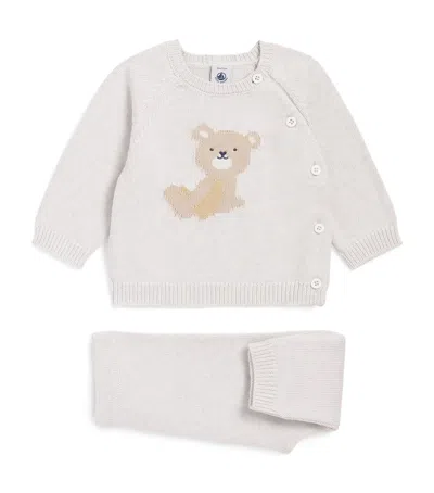 Petit Bateau Kids' Wool-cotton Sweater And Trousers Set In White