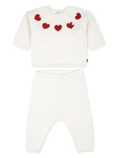 Petit Bateau Babies' Woolen Jumper And Trousers Set In White