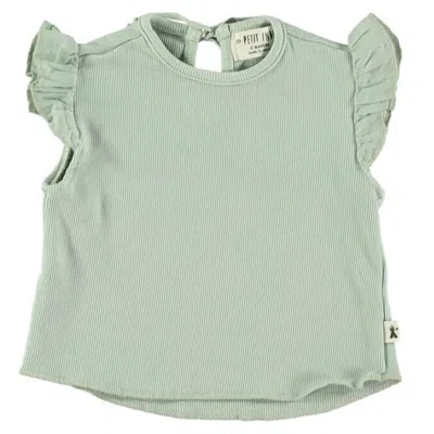 Petit Indi Kids' Girl's Sage Ruffle Top In Green