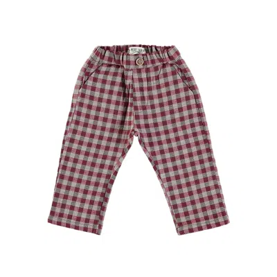 Petit Indi Kids' Girls Check Pants In Red Multi