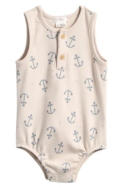 Petit Lem Babies'  Anchors Rib Organic Cotton Bodysuit In Neutral