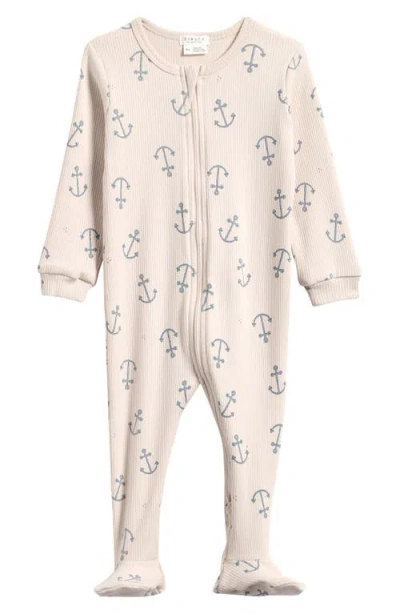 Petit Lem Babies'  Anchors Rib Stretch Cotton Footie In Multi