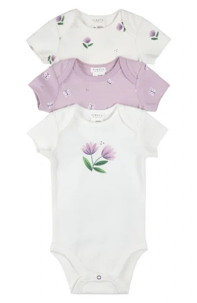 Petit Lem Babies'  Assorted 3-pack Stretch Organic Cotton Bodysuits In Purple