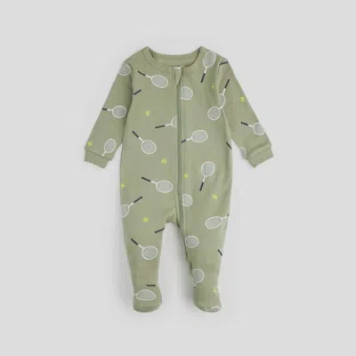 Petit Lem Kids' Baby Long Sleeve Knit Sleep Footie In Tennis Print In Green