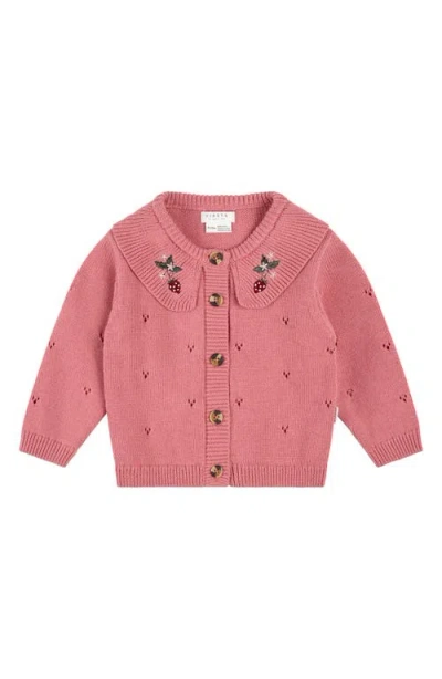 Petit Lem Babies'  Berry Pointelle Knit Cardigan In Pink