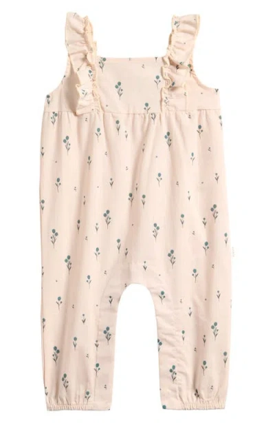 Petit Lem Babies'  Blue Tulip Print Organic Cotton Romper In Pink