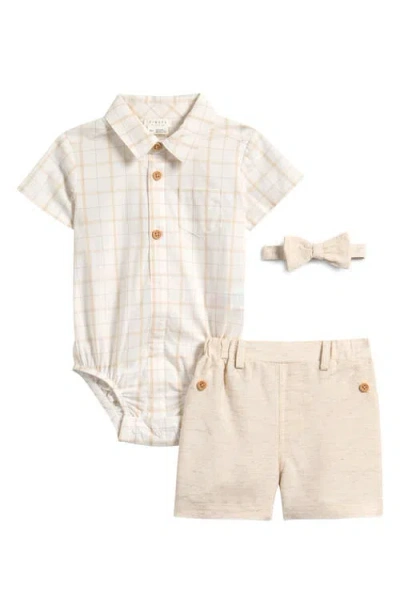 Petit Lem Babies'  Bodysuit, Shorts & Bowtie Set In White